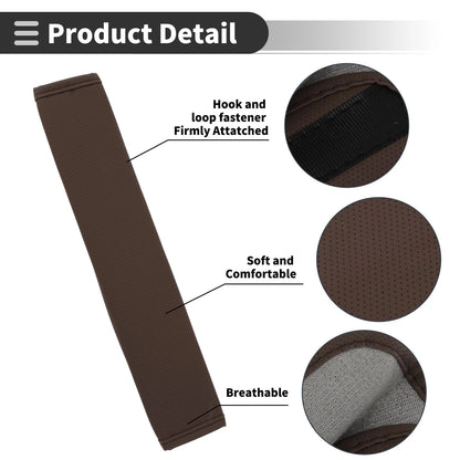 Set of 2 Brown Leather Seat Belt Cover Pads for Universal Fit (11.81 inch)