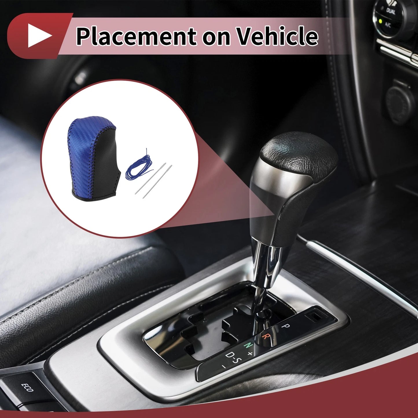 Gear Shift Knob Cover for Nissan Murano (2009–2013) Black Blue Faux Leather