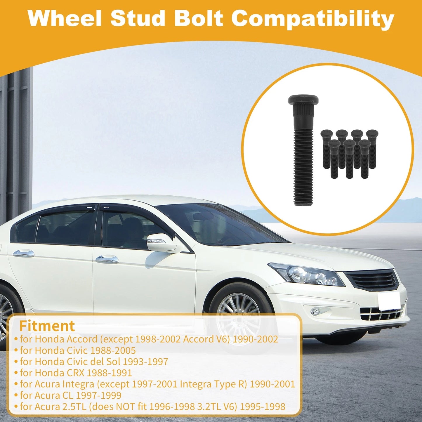 8 pcs M12x1.5 Wheel Lug Stud for Honda Accord (1990–2002) No.610269 Black