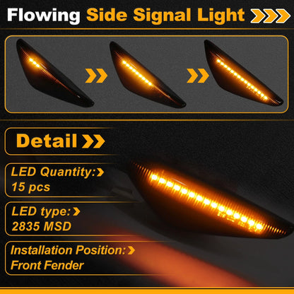 2X Side Marker Fender Light 63237271008 for BMW X3 F25 (2011–2017) Smokey Lens