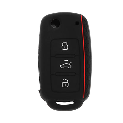 Silicone Car Key Case for VW Up (2011–2023) - Black Red, 3 Buttons