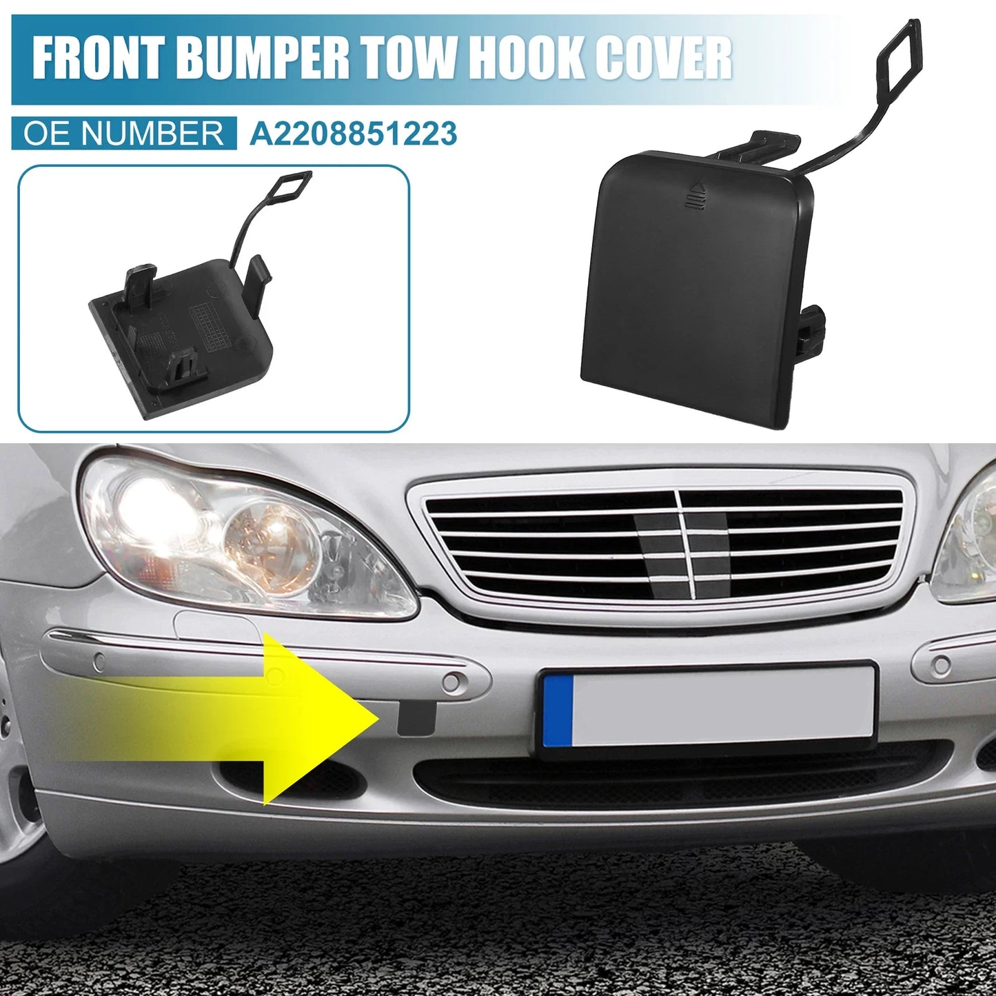 Front Right Bumper Tow Hook Cover for Mercedes-Benz S500 (2000-2001) Black