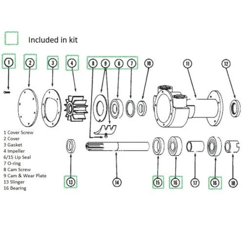 Rebuild Kit for Perkins Marine Diesel Sea Water Pump (35615)