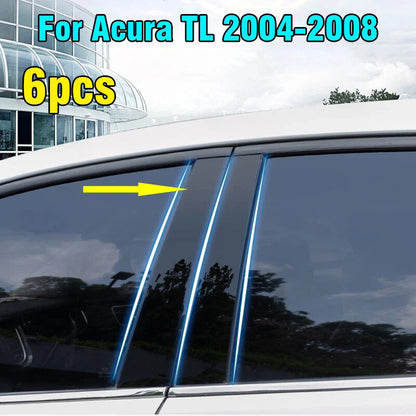 6pcs Glossy Black Window Pillar Posts Door Trim Covers for Acura TL (2004–2008)