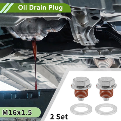 2X M16x1.5 Aluminum Oil Drain Plug with Gasket for Car (Silver Tone)