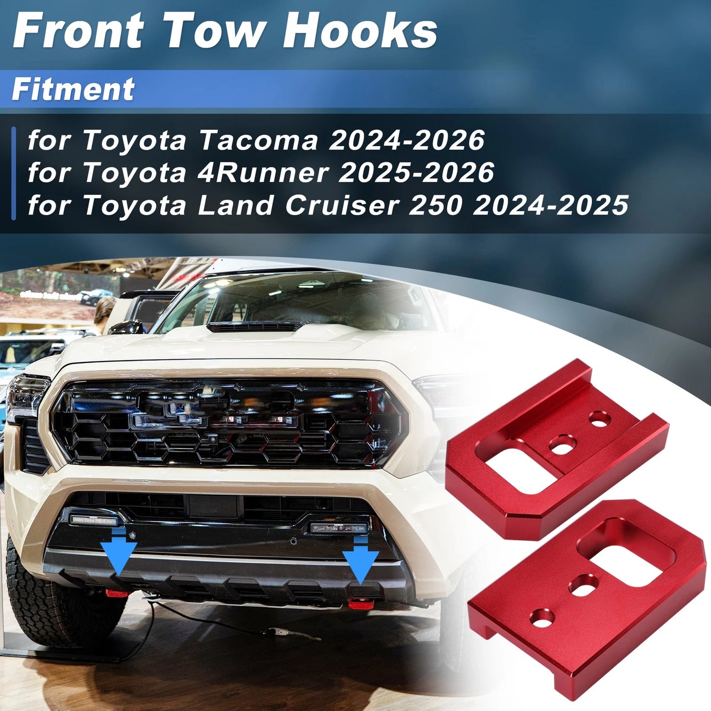 2X Front Tow Hooks for Toyota Tacoma 4Runner Land Cruiser 250 (2024–2026) Red