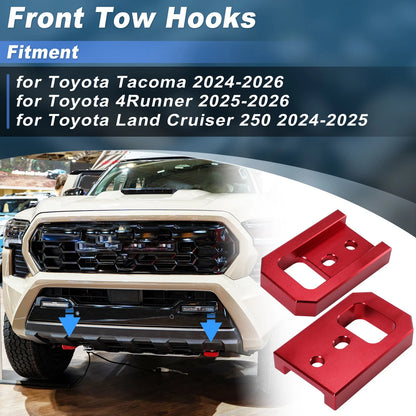2X Front Tow Hooks for Toyota Tacoma 4Runner Land Cruiser 250 (2024–2026) Red