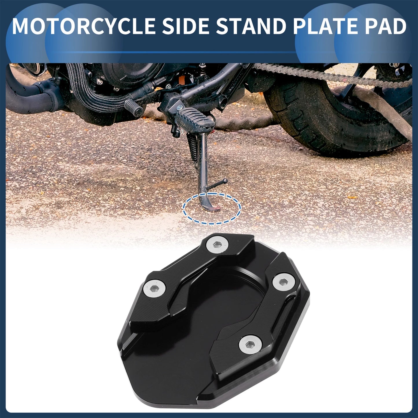 Side Stand Plate Pad for Motorcycle (1 Set) - Aluminum Alloy Black
