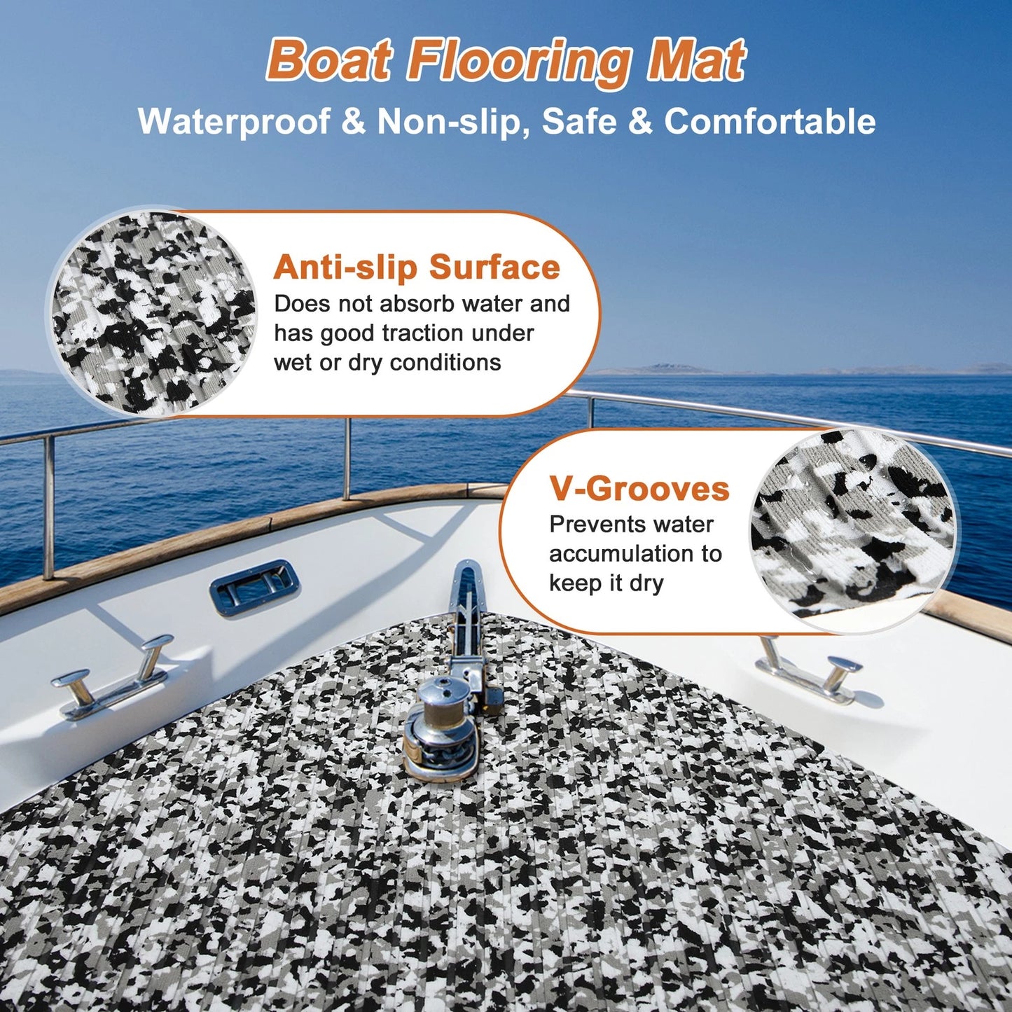 Boat Flooring Strip for Marine Use (96.06"L x 47.24"W) - Camouflage Black