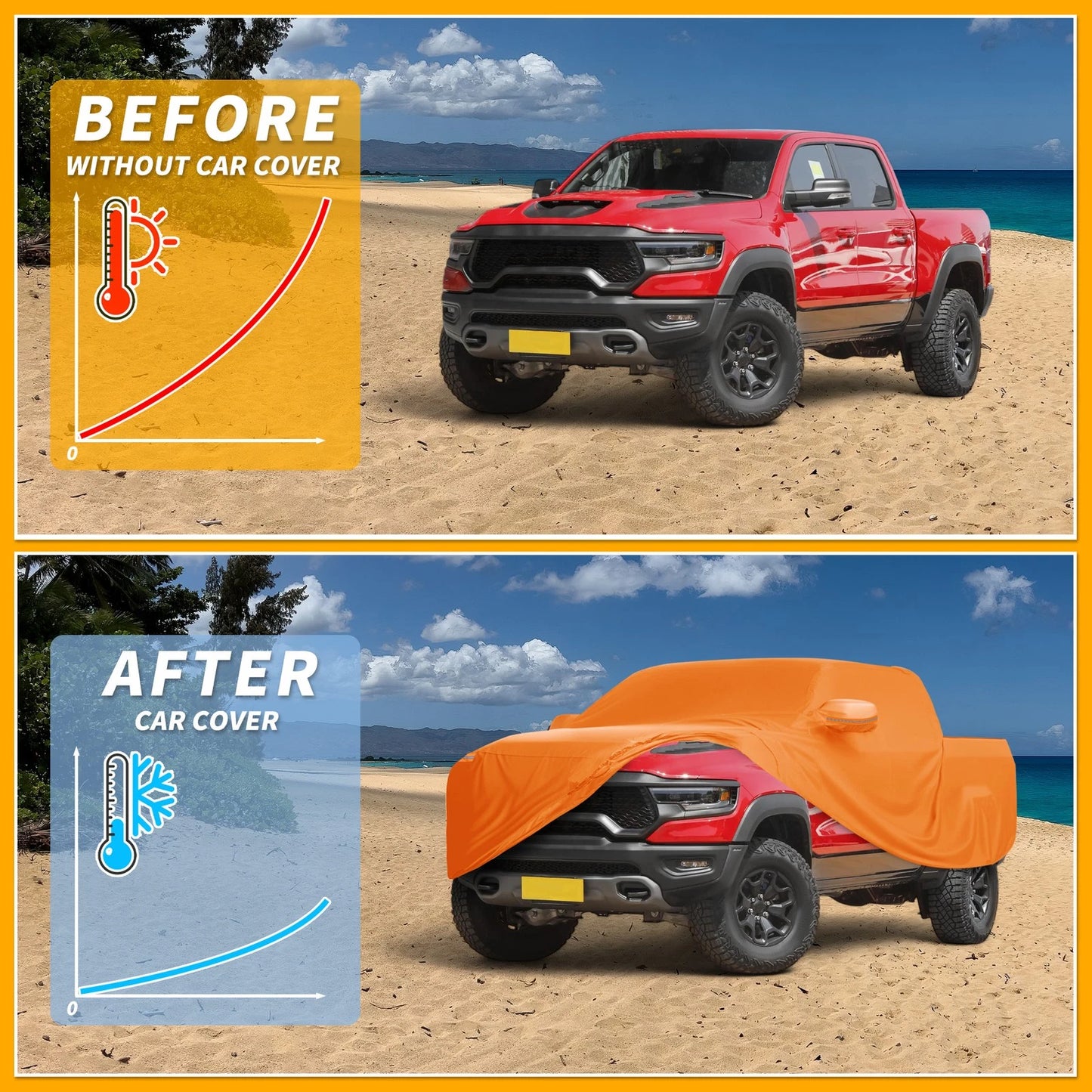Waterproof Car Cover for Dodge Ram (210D-PU, Orange, All Weather)