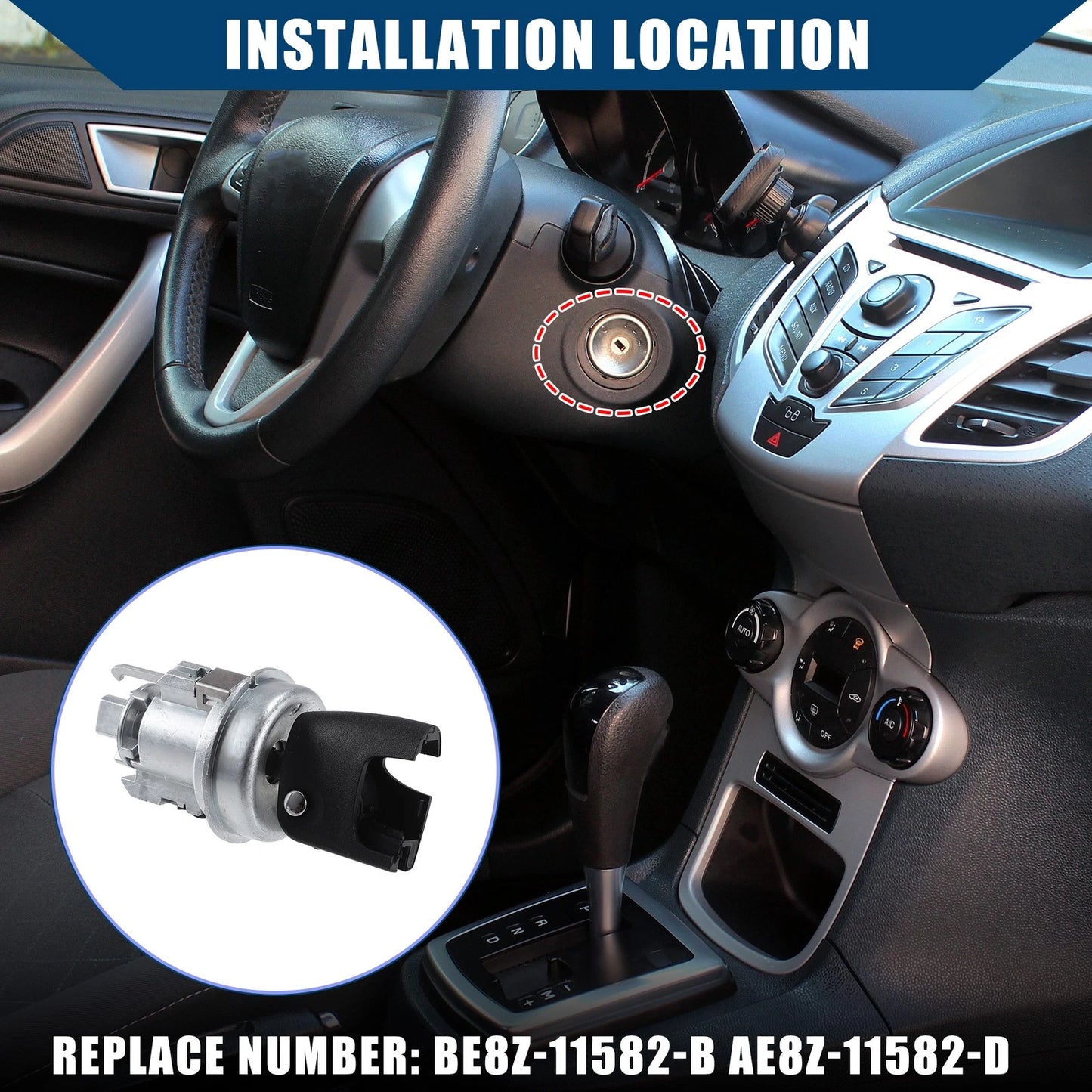 Set of 1 Ignition and Door Lock Cylinder W/Keys BE8Z11582B for Ford Fiesta (2011–2019)