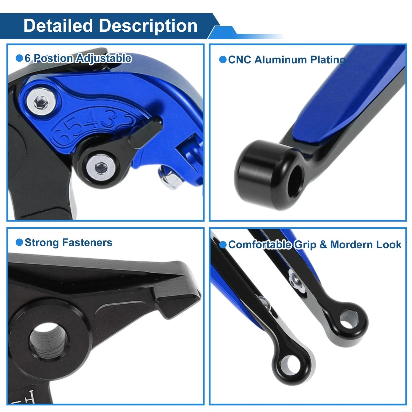 Short Long Brake Clutch Lever for Kawasaki Ninja 650R (2009–2016) - Blue Black