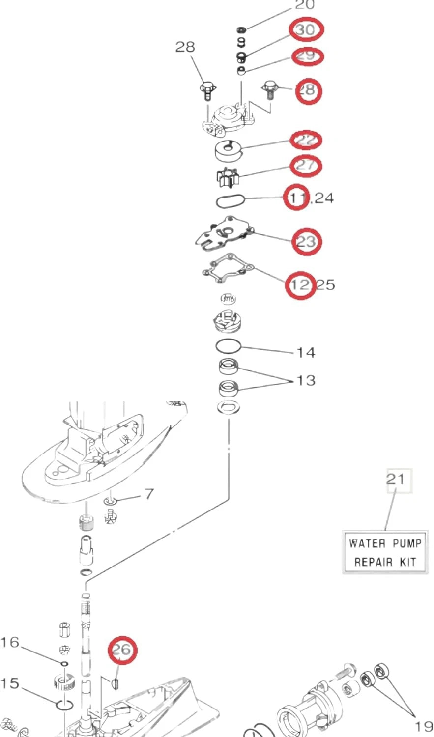 Water Pump Repair Kit for Yamaha 25HP 30HP 40HP