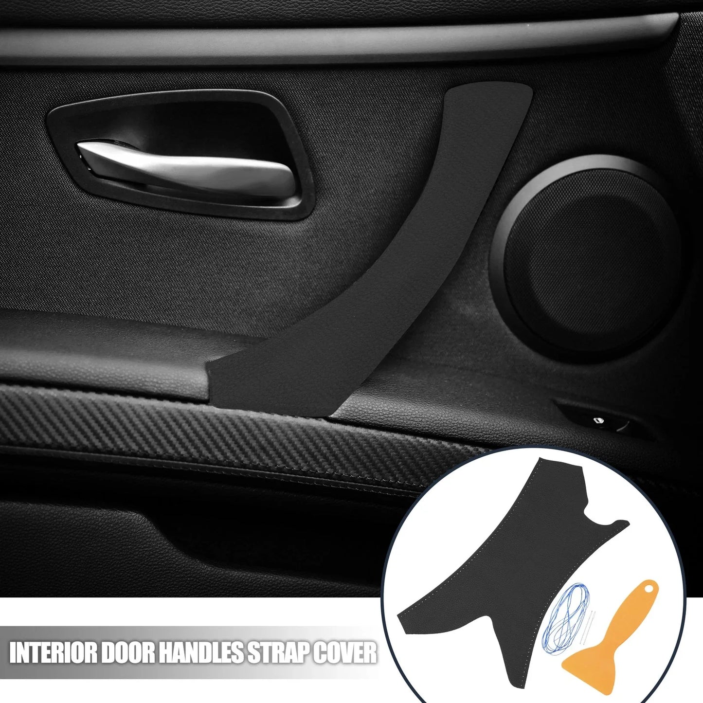 Left Side Door Handle Cover for BMW 3 Series Faux Leather Black