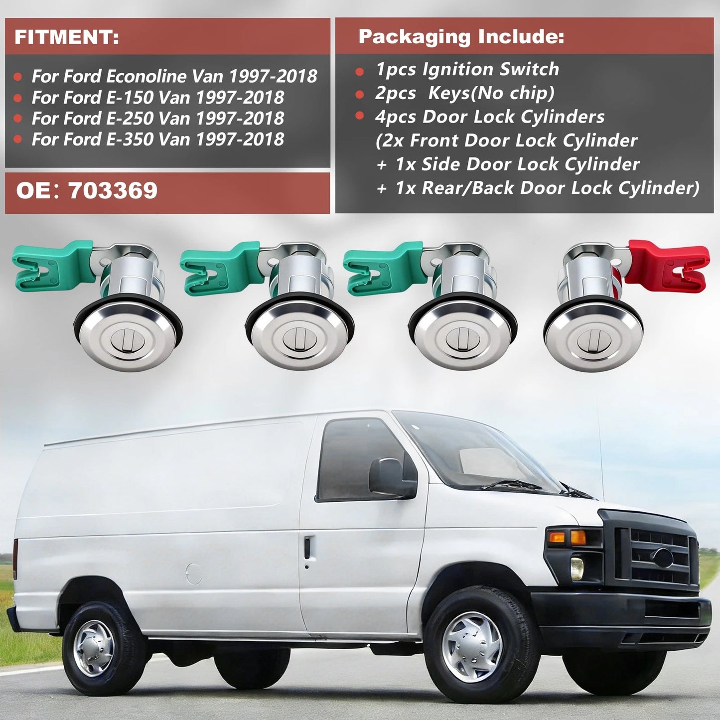 Ignition Key Switch Door Lock Cylinder for Ford Econoline E150 E250 (1992–2014)