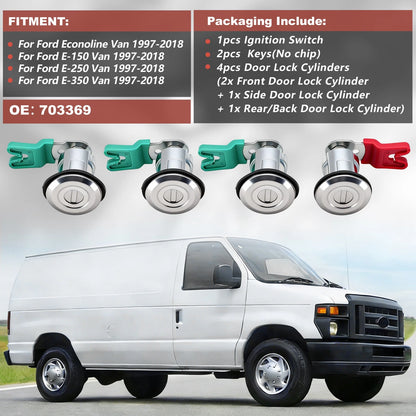 Ignition Key Switch Door Lock Cylinder for Ford Econoline E150 E250 (1992–2014)