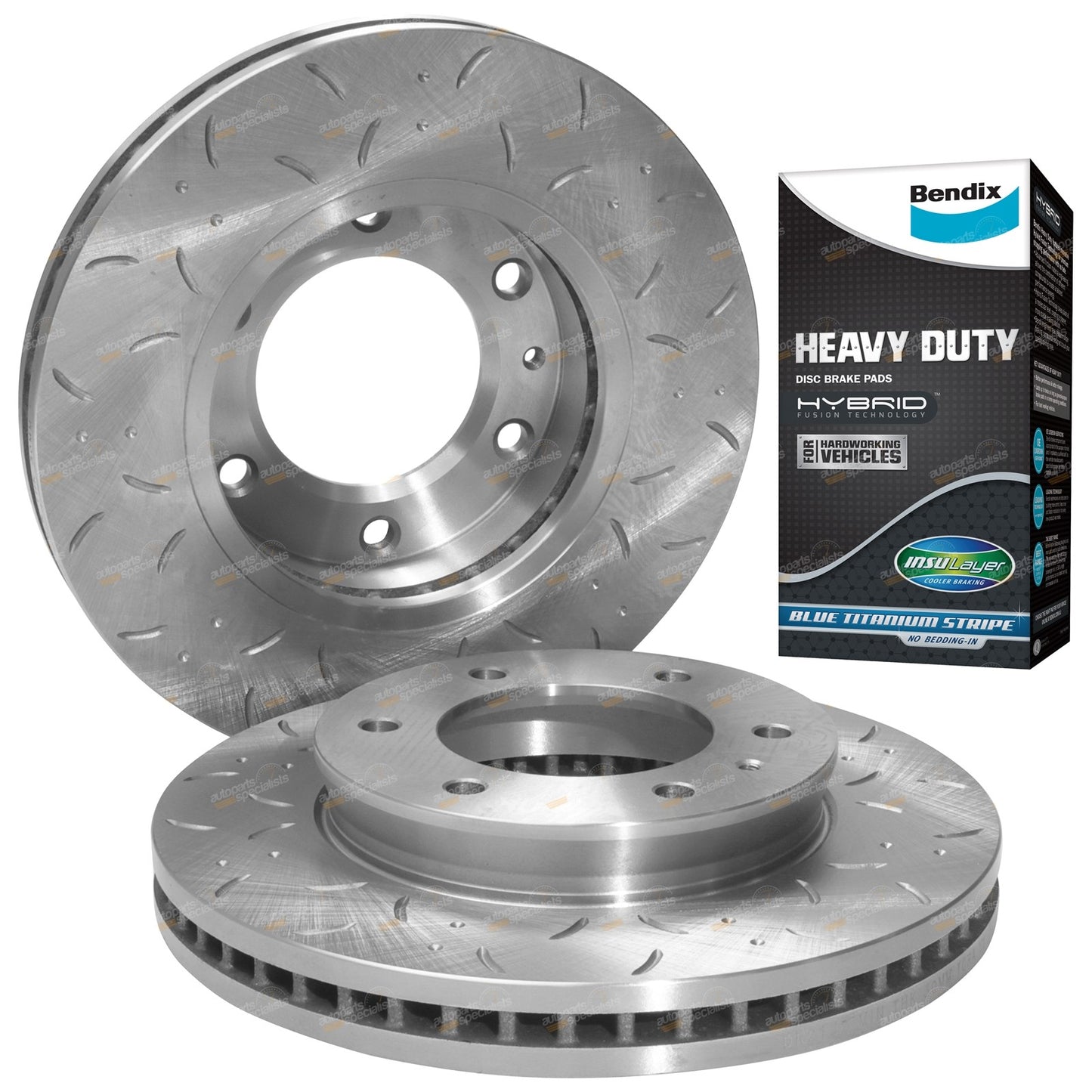 Front Slotted Dimpled Disc Brake Rotors + Bendix HD Pads for Mazda BT50 (2006–2020)