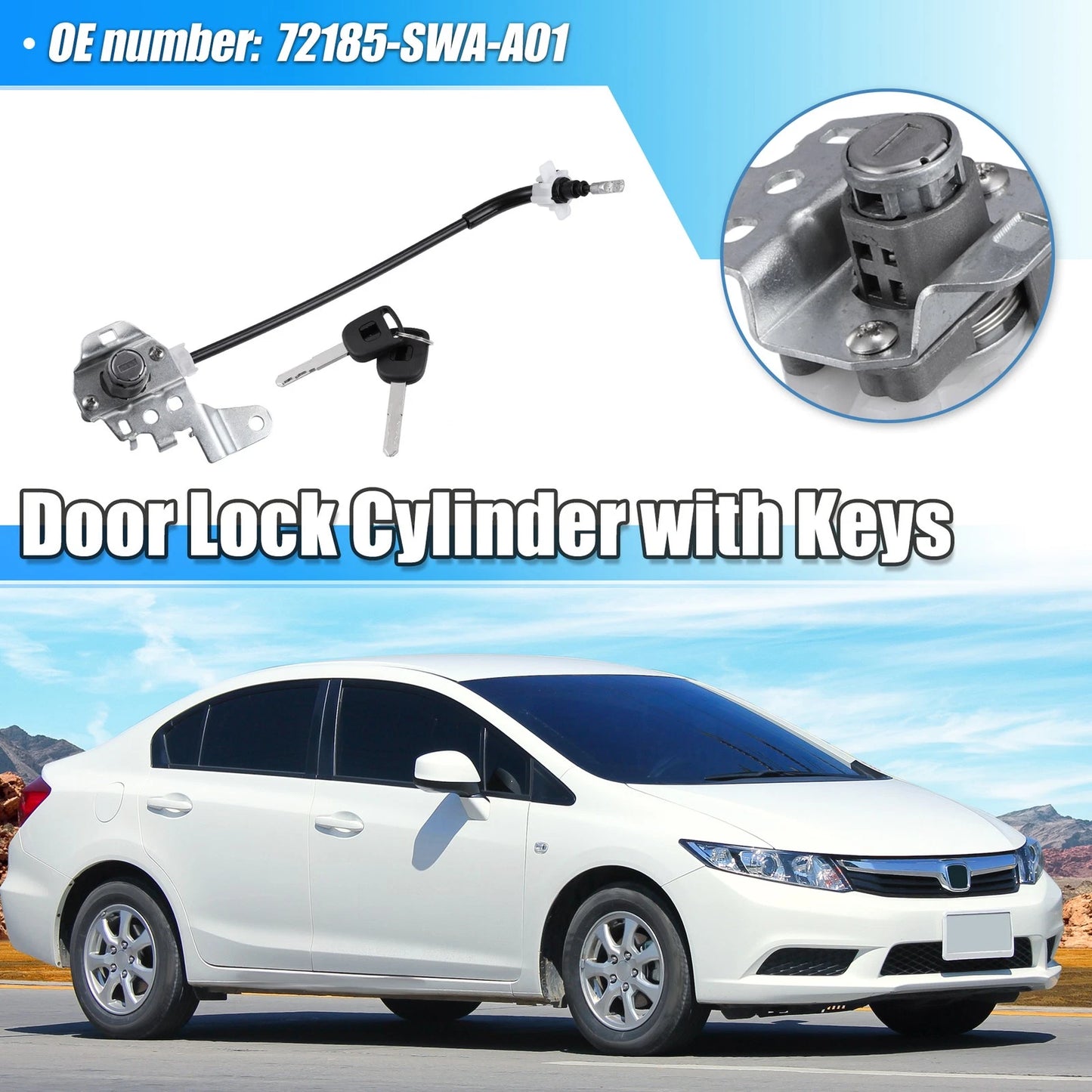 Set of 1 Front Left Door Lock Cylinder Cable for Civic (2007–2011) 72185-SNA-A01