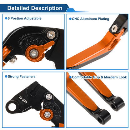 Brake Clutch Levers for Kawasaki ZX10R (2006–2015) Black Head Orange Handle