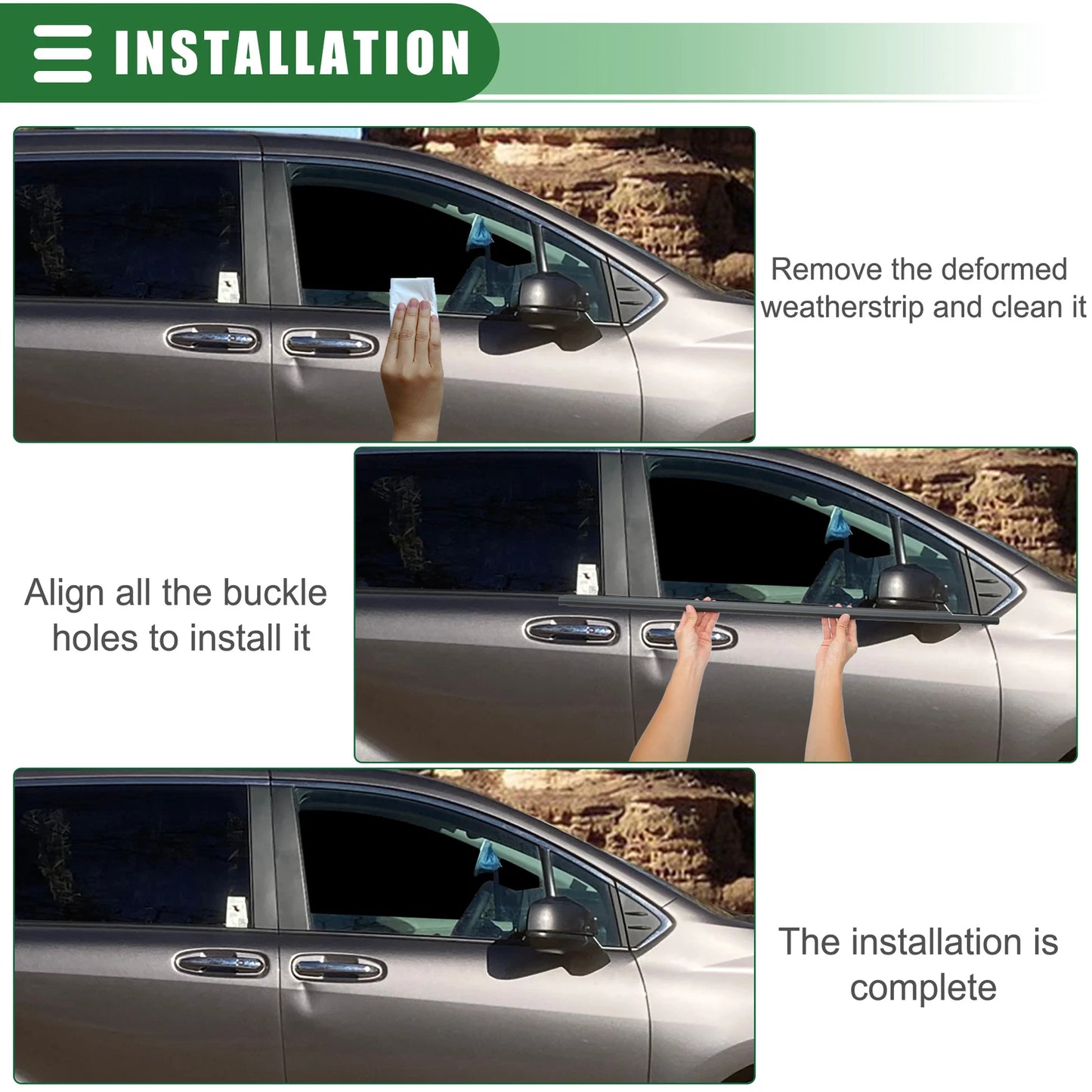 Front Right Door Window Belt Weatherstrip for Toyota Sienna (2011–2020) Black