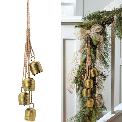 Gold Metal Vintage Cow Bells with Jute Rope for Weddings, Christmas
