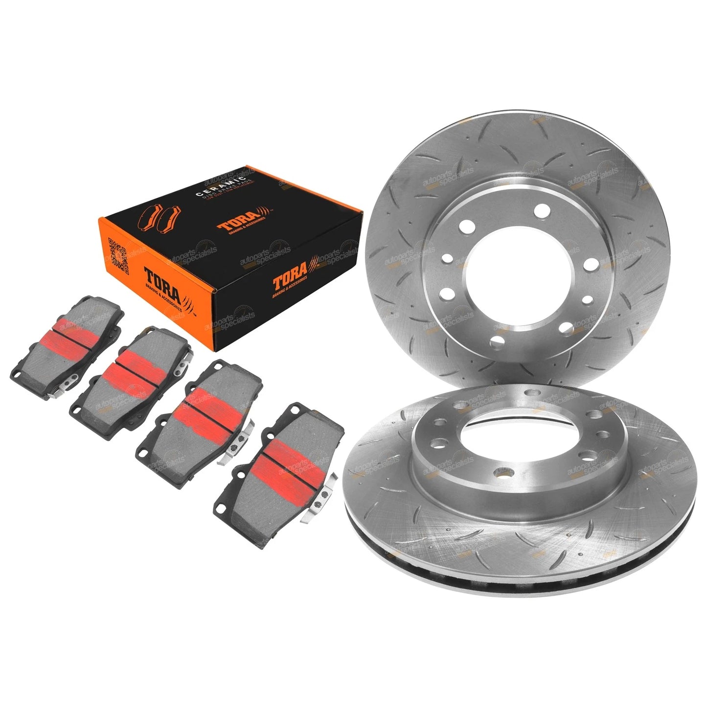 2 Drilled & Slotted Front Disc Brake Rotors + Pads for Hilux (1989–1999)