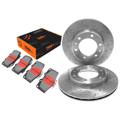 2 Drilled & Slotted Front Disc Brake Rotors + Pads for Hilux (1989–1999)