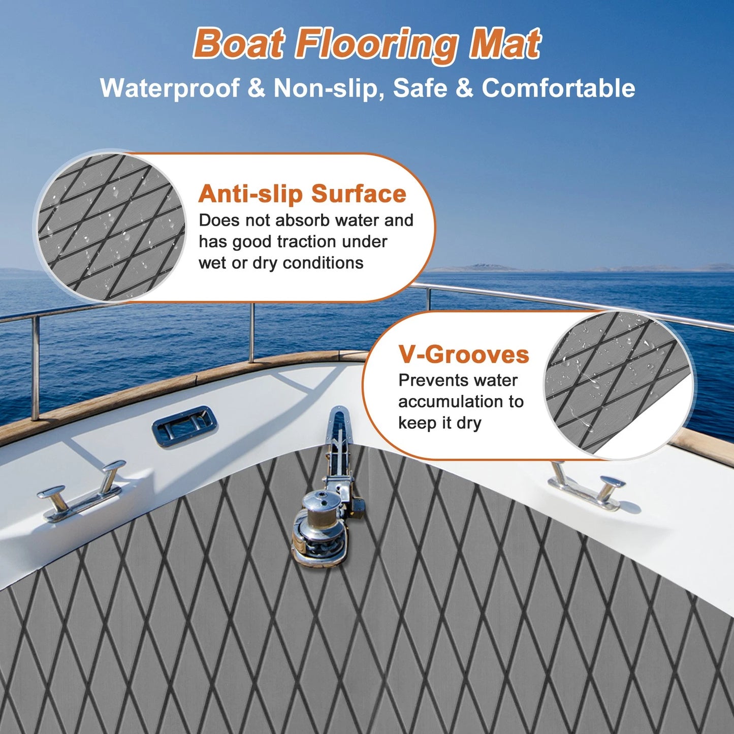 Self-Adhesive Boat Flooring Strip 96"L x 24"W Light Gray with Black Line
