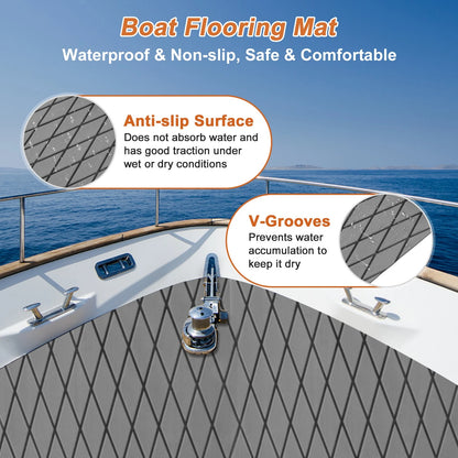 Self-Adhesive Boat Flooring Strip 96"L x 24"W Light Gray with Black Line