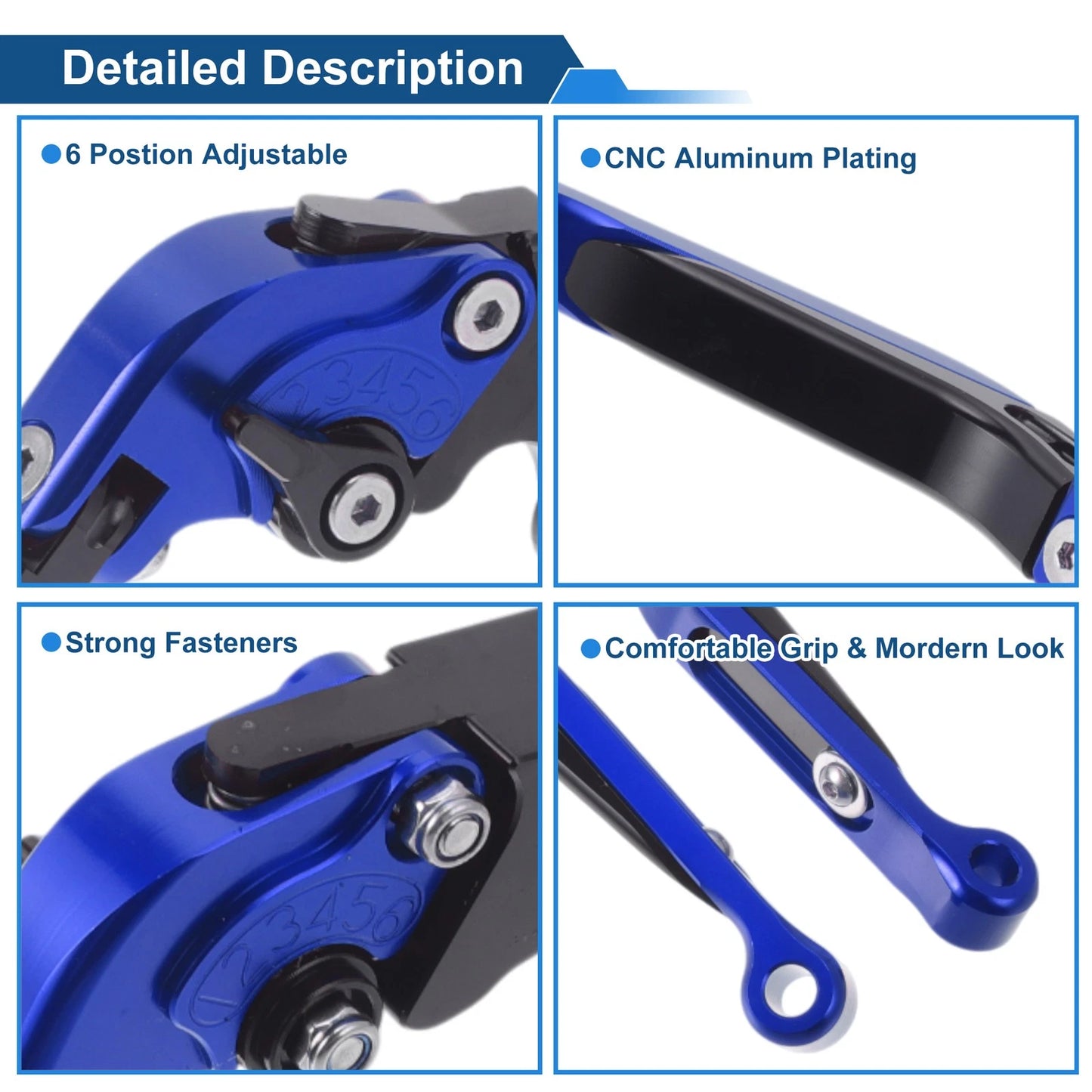 Adjustable Brake Clutch Levers for Yamaha YZF R1 (2002–2023) - Blue Head Black Handle
