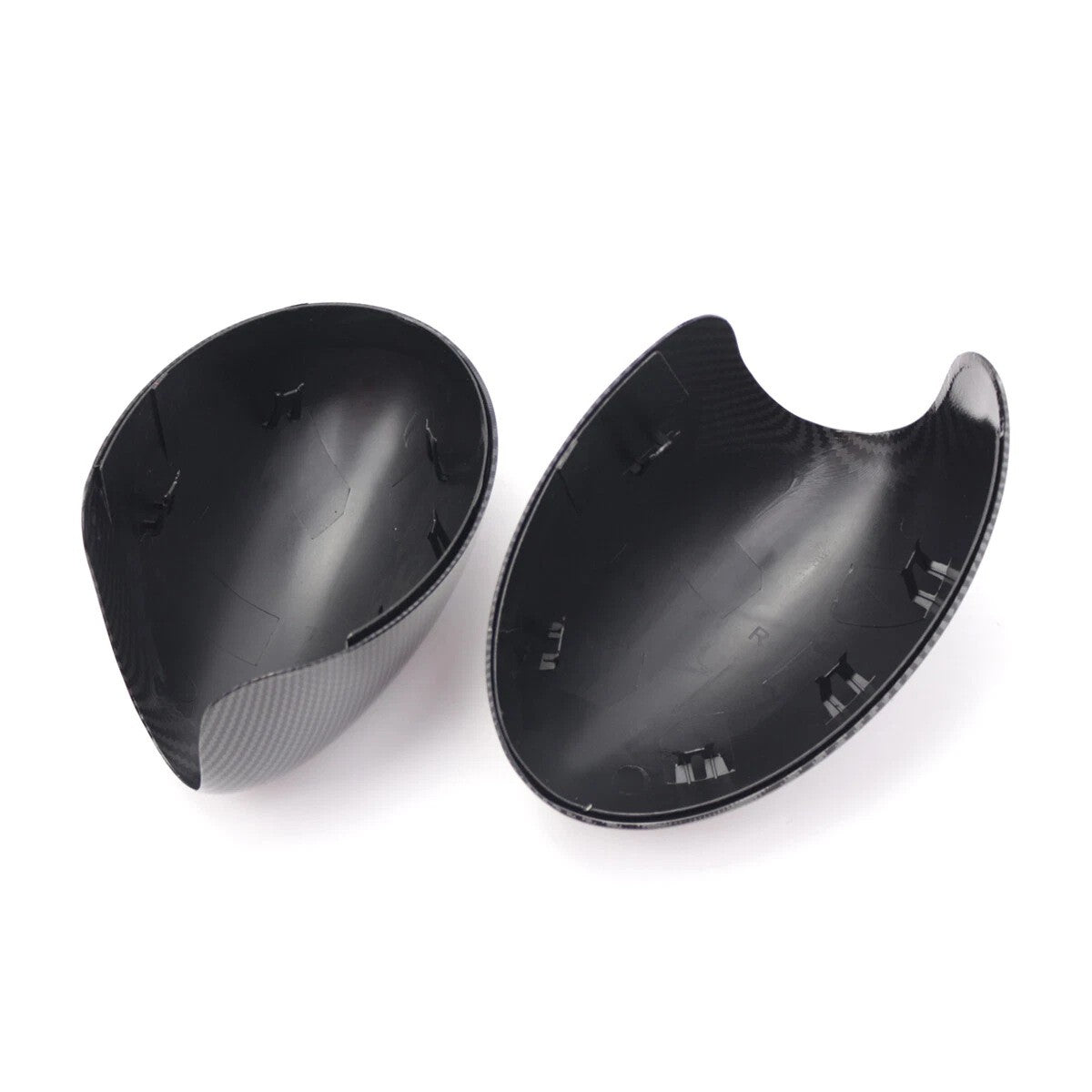 Set of 2 Black Carbon Clip-on Mirror Cover Caps for BMW Mini Cooper (2000–2008)