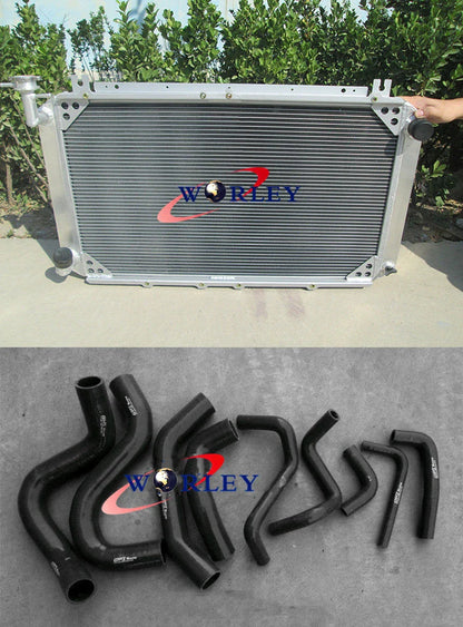 Aluminum Radiator + Blue Hose for Nissan Patrol Y60 GQ 2.8L RD28T (1994-1997)