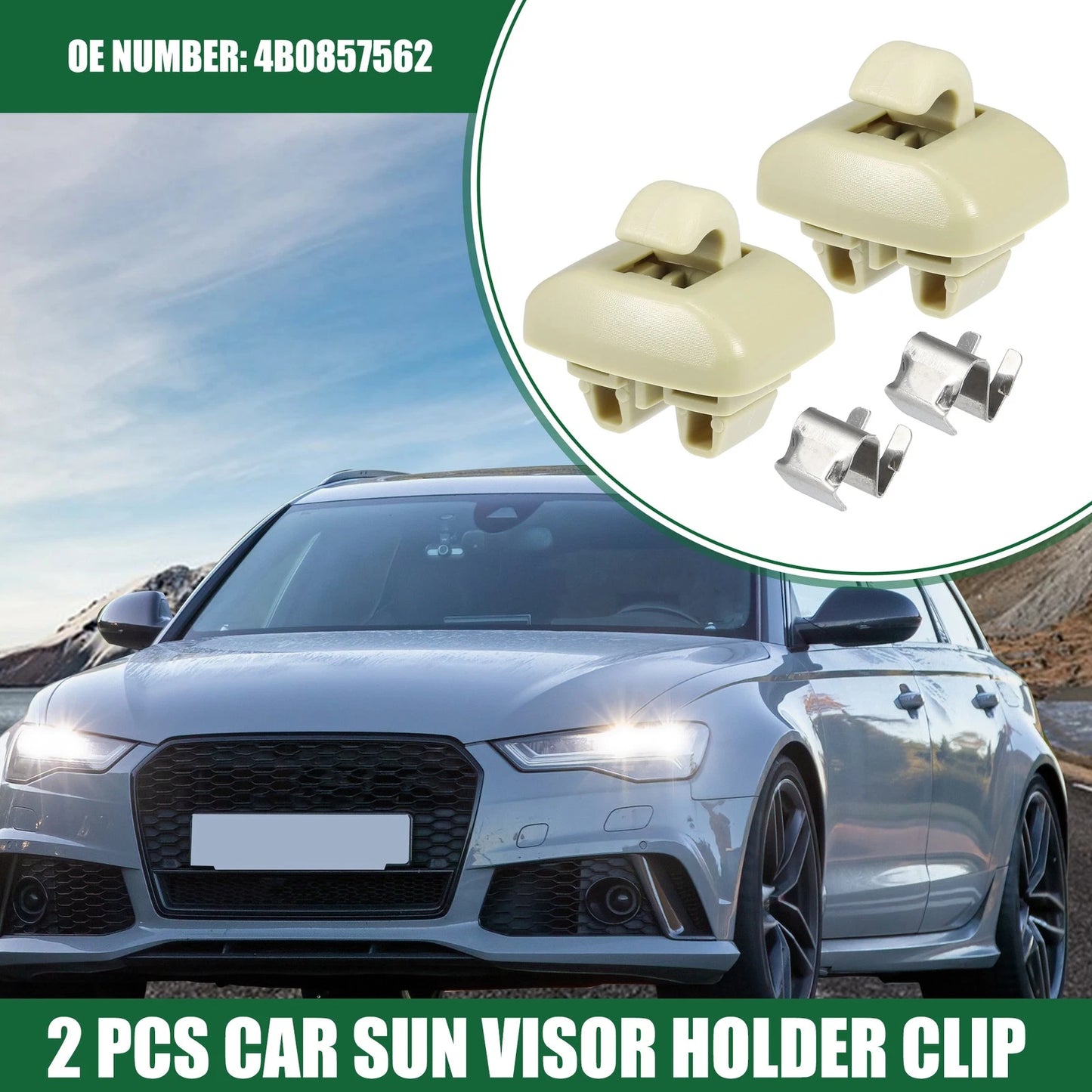 2pcs Sun Visor Holder Clip for Audi A6 Quattro (1998–2005) No. 4B0857562 Beige