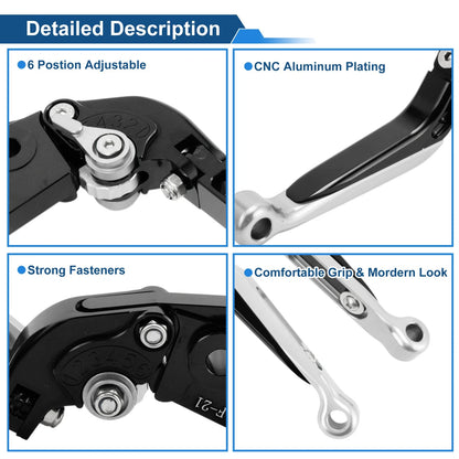 Short Long Brake Clutch Lever for Kawasaki Vulcan S 650 (2015–2023) Black Silver Tone