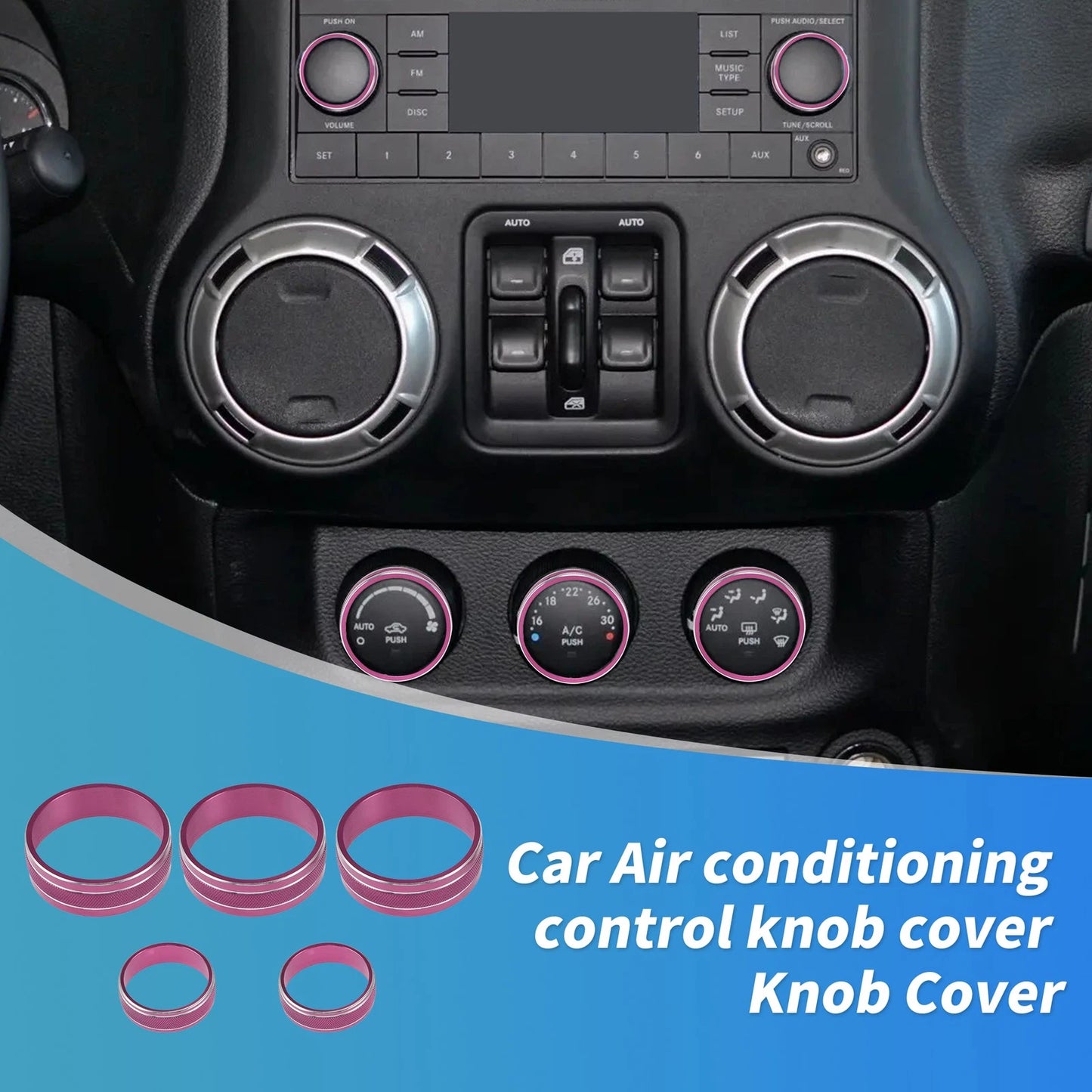 Control Switch Knob Cover Trim Ring for Jeep Wrangler JK JKU (2007–2018) Pink