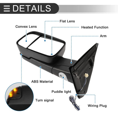 Tow Mirrors for Dodge Ram 2500 3500 2003-2009 with Puddle Lamps - 1 Pair