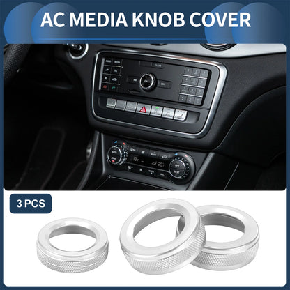 Set of 3 AC Media Knob Covers for Mercedes-Benz A B E GLK GLA CLA Class Silver Tone