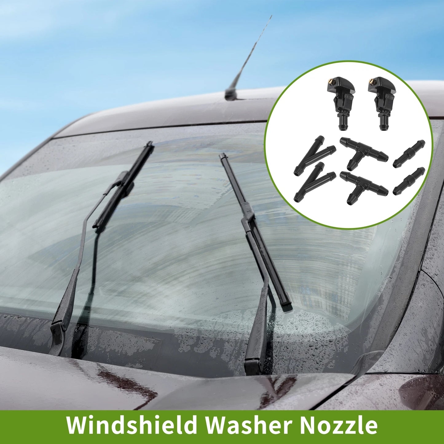 Set of 1 Windshield Washer Nozzle with Hose Connector for Ford (No. 3W7Z17603AA)