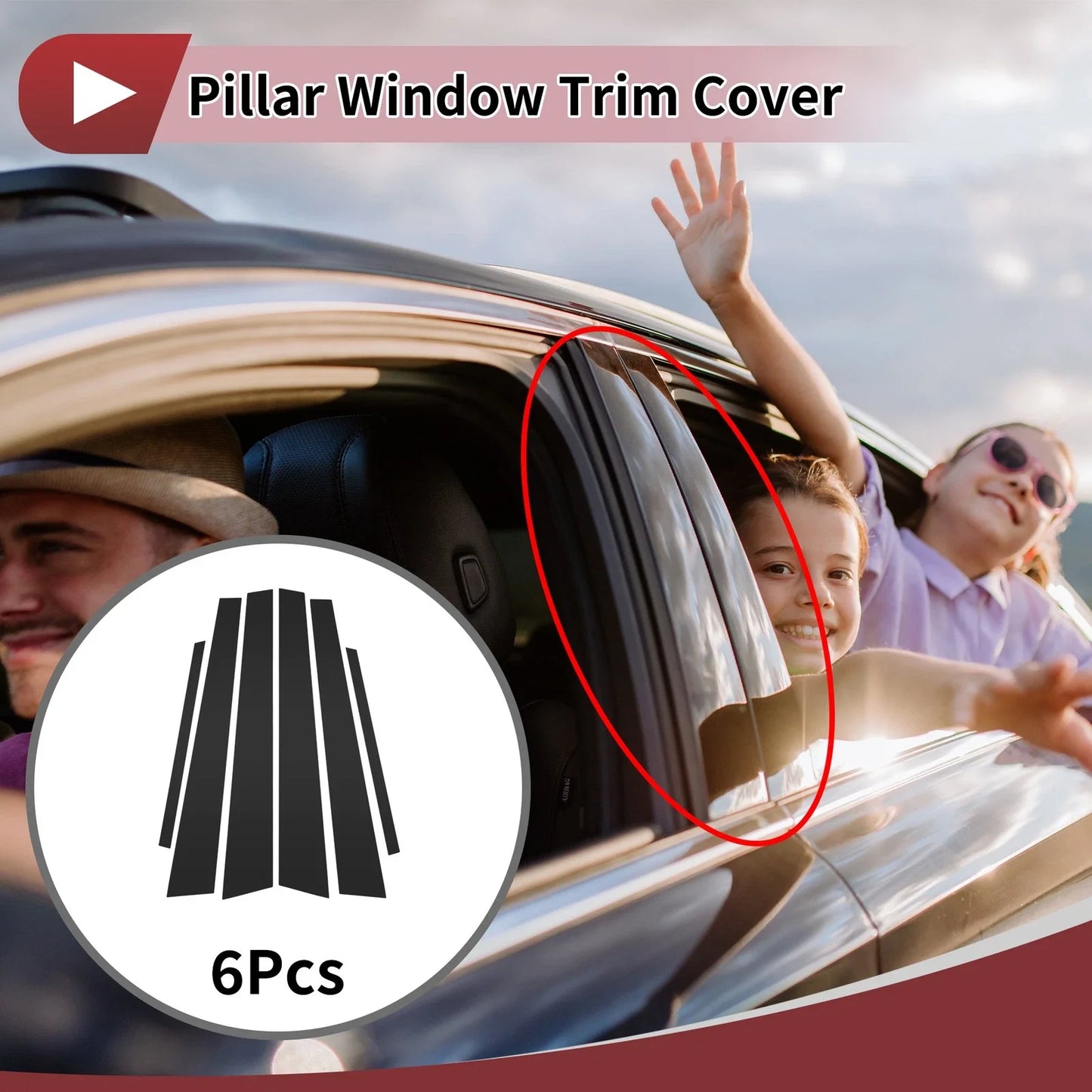 6 Pcs Car Door Pillar Window Trim for Honda Civic (2001-2005) Black