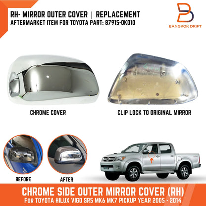 Chrome Outer Mirror Cover for Toyota Hilux Ute Vigo MK6 MK7 (2005-2014)