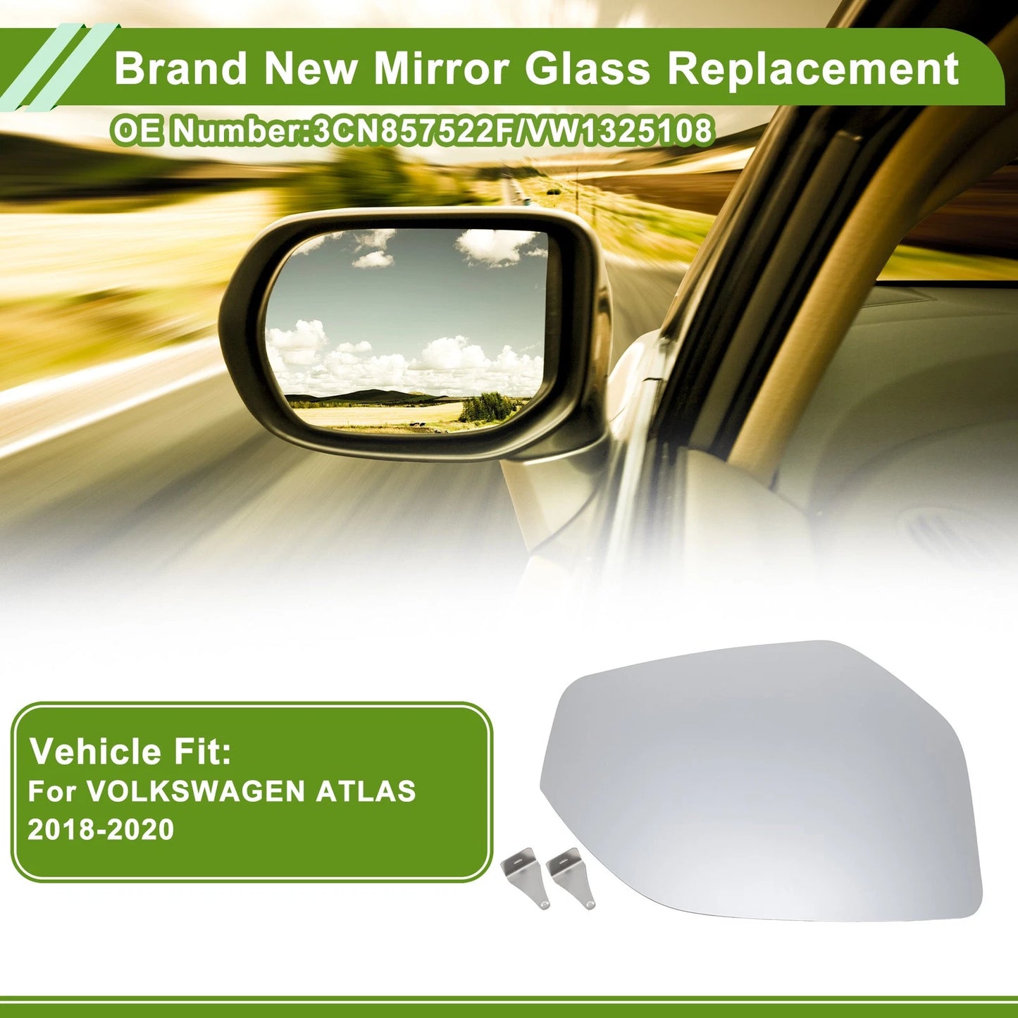 Mirror Glass Replacement for Volkswagen Atlas (2018–2023) Convex White No. 3CN857522F