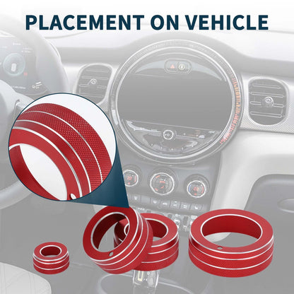 Set of 4 AC Media Volume Switch Knob Cover Rings for Mini Cooper (2014–2022) Red