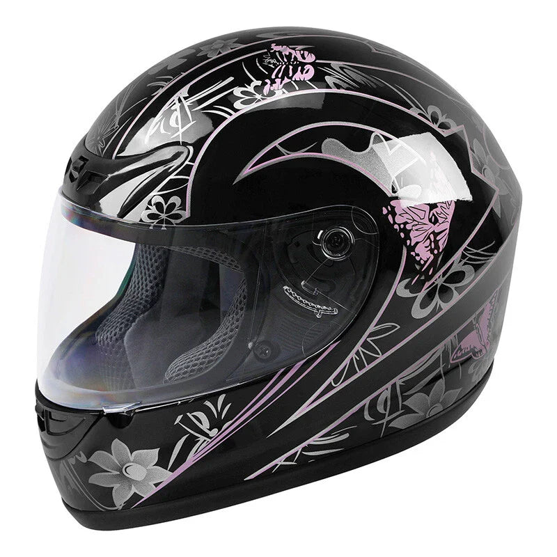 Adult Pink Black Butterfly Full Face Motorcycle Helmet for DOT S-XXL
