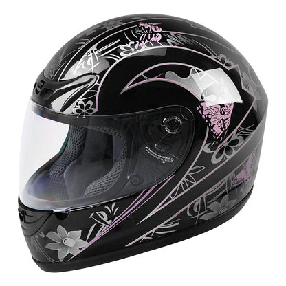 Adult Pink Black Butterfly Full Face Motorcycle Helmet for DOT S-XXL