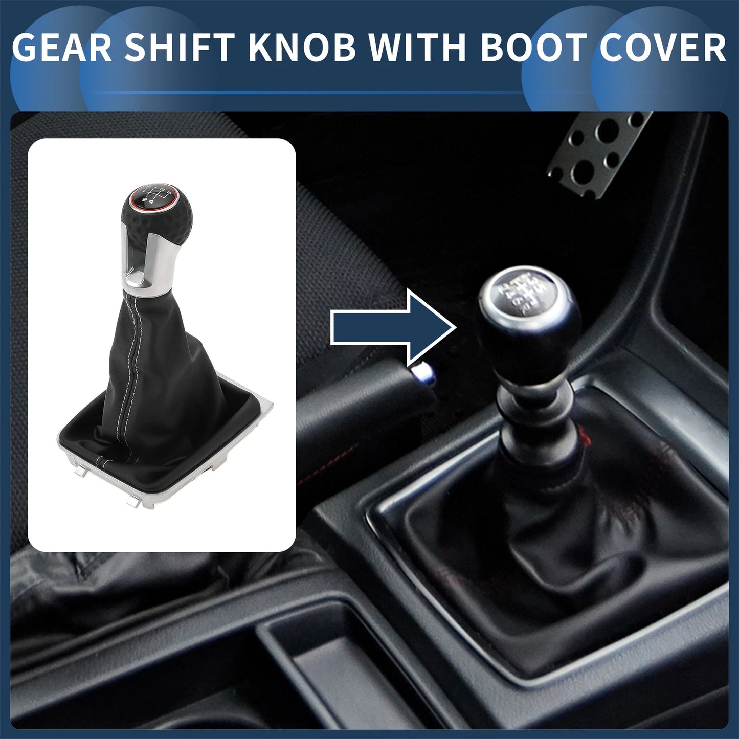 5 Speed Gear Shifter Knob with Cover for VW Golf GTI GTD (2013–2018) Faux Leather