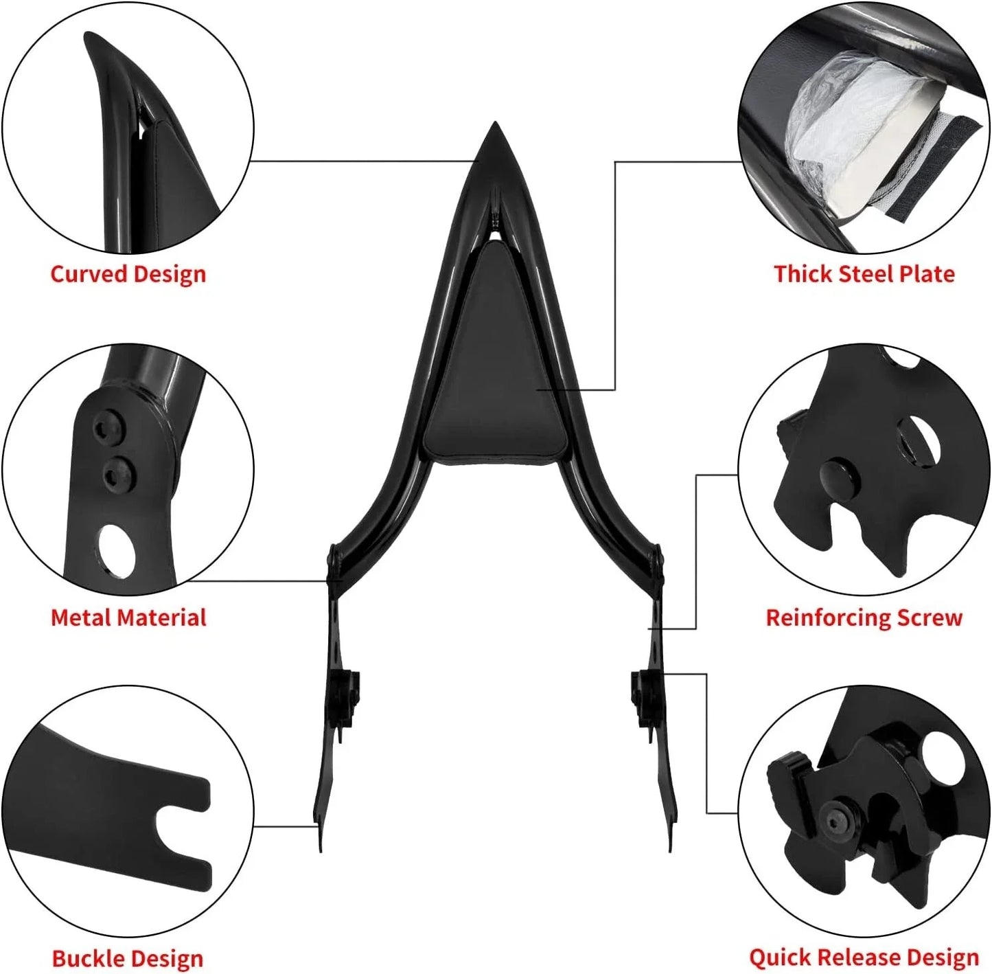 Detachable Sissy Bar Rear Backrest Pad for Harley Sportster 883 1200 (2004-2023)