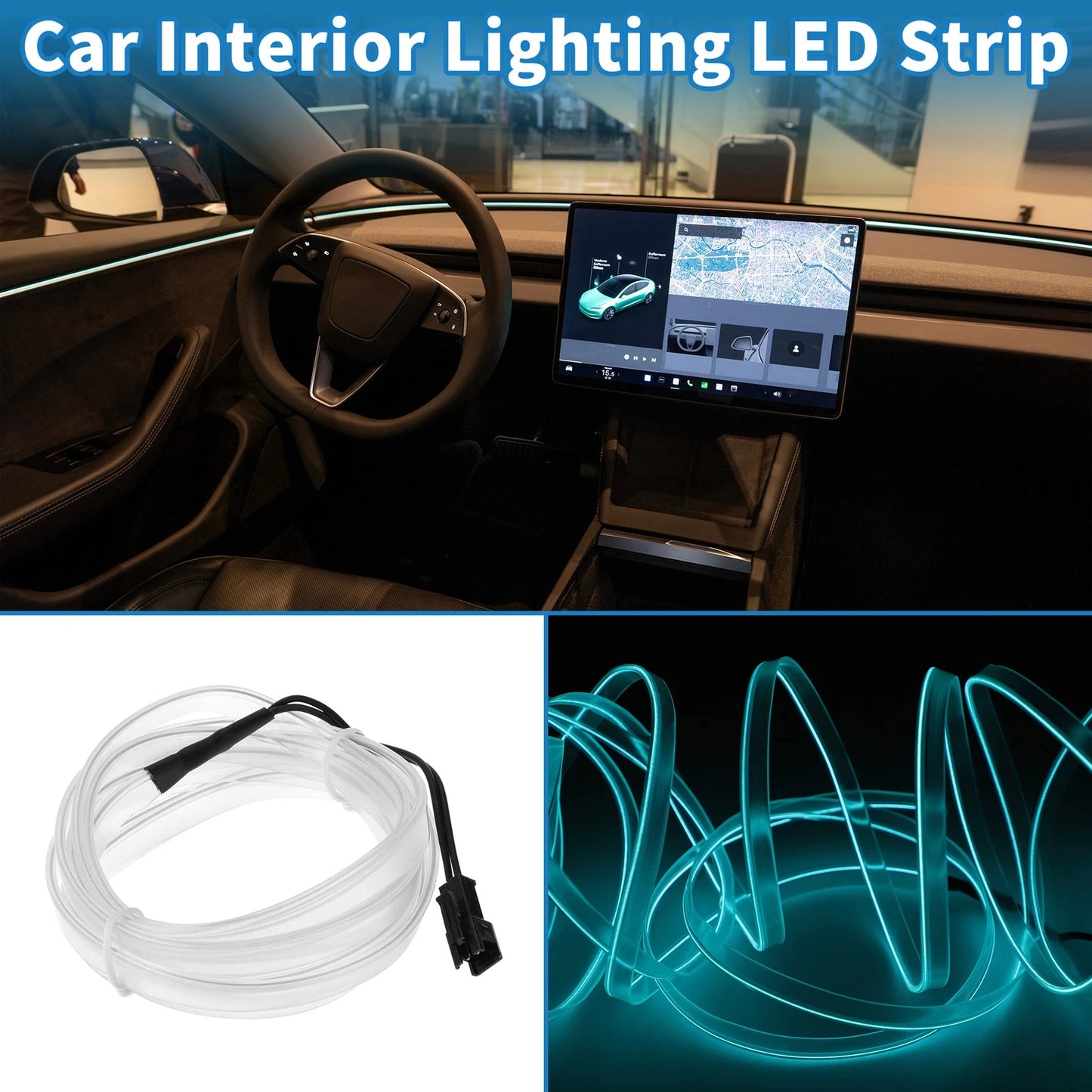 2m LED Strip Neon Wire Interior Lighting for Universal Vehicles (USB 5V)