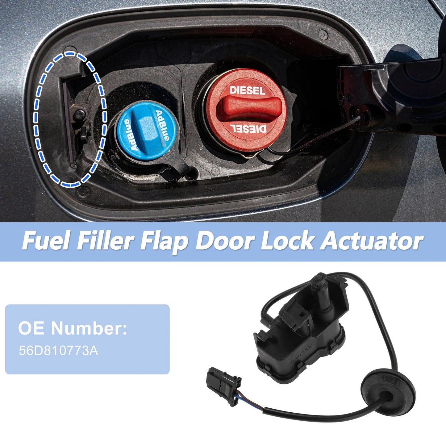 Fuel Filler Flap Door Latch Lock Actuator Motor for VW GTI (2015–2018) 56D810773A
