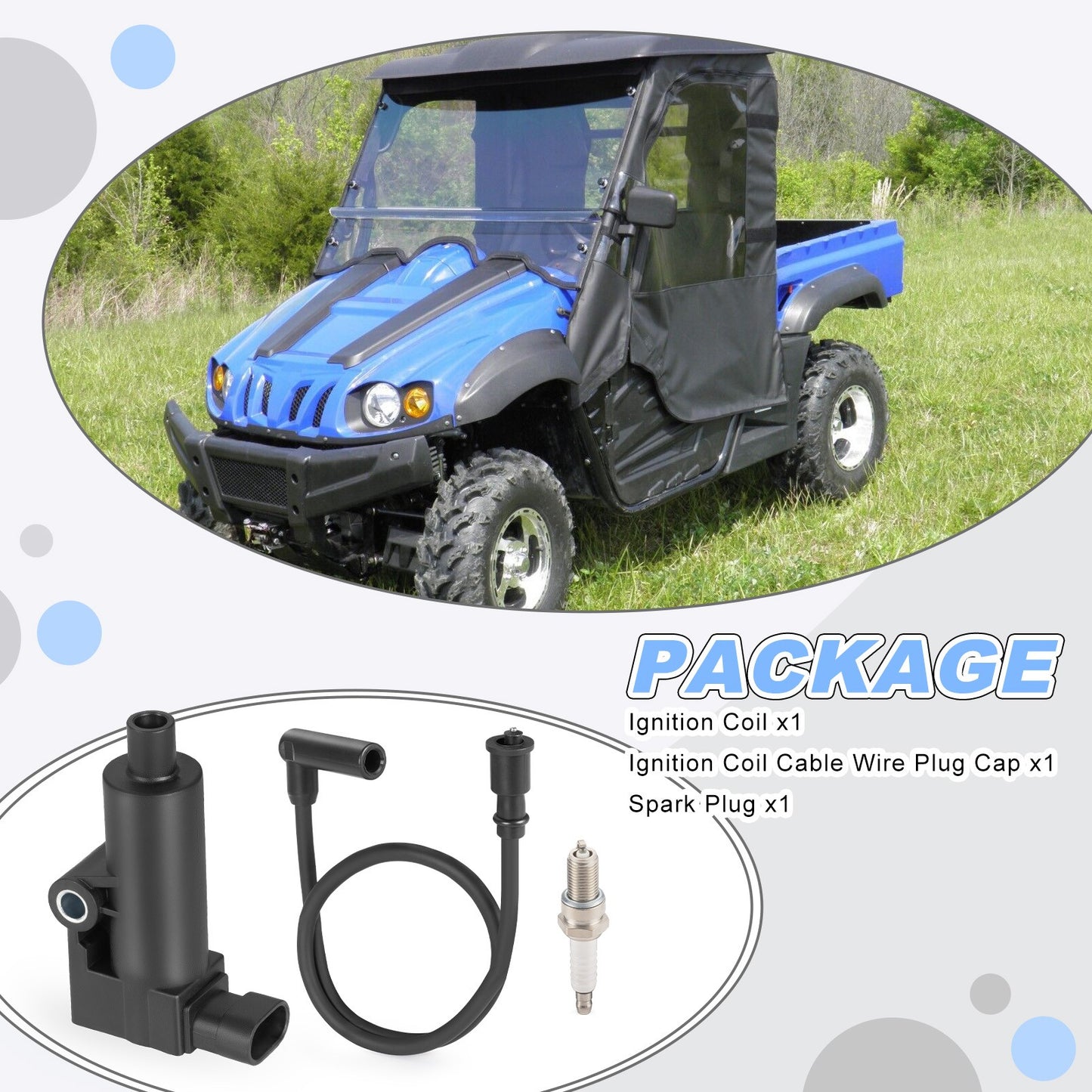 Ignition Coil & Spark Plug Wire Cap Kit for Hisun UTV ATV 250 (2009–2021)