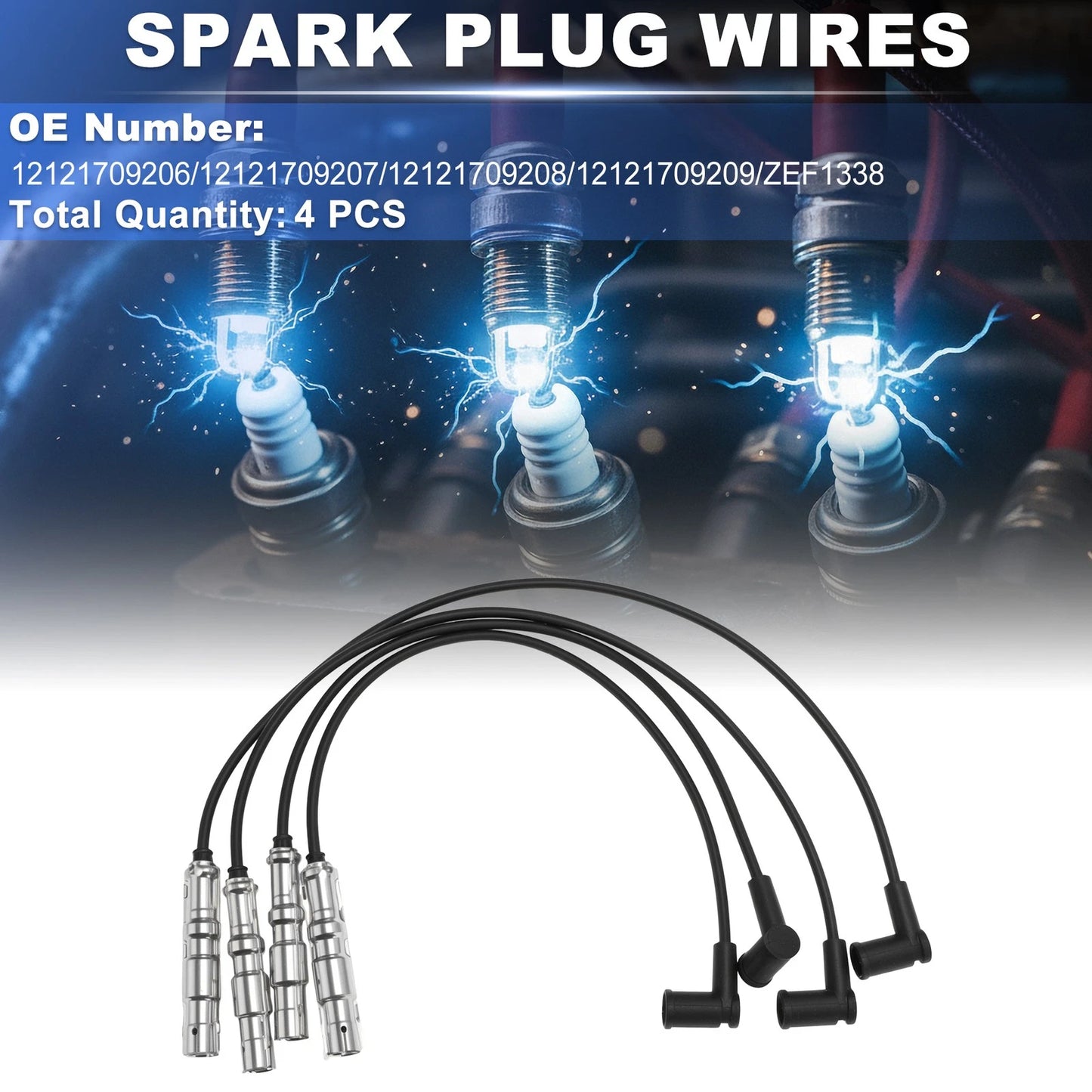 Set of 4 Spark Plug Wires for BMW 3 Series E36 1.8L (1993–1998) Replaces 12121709206